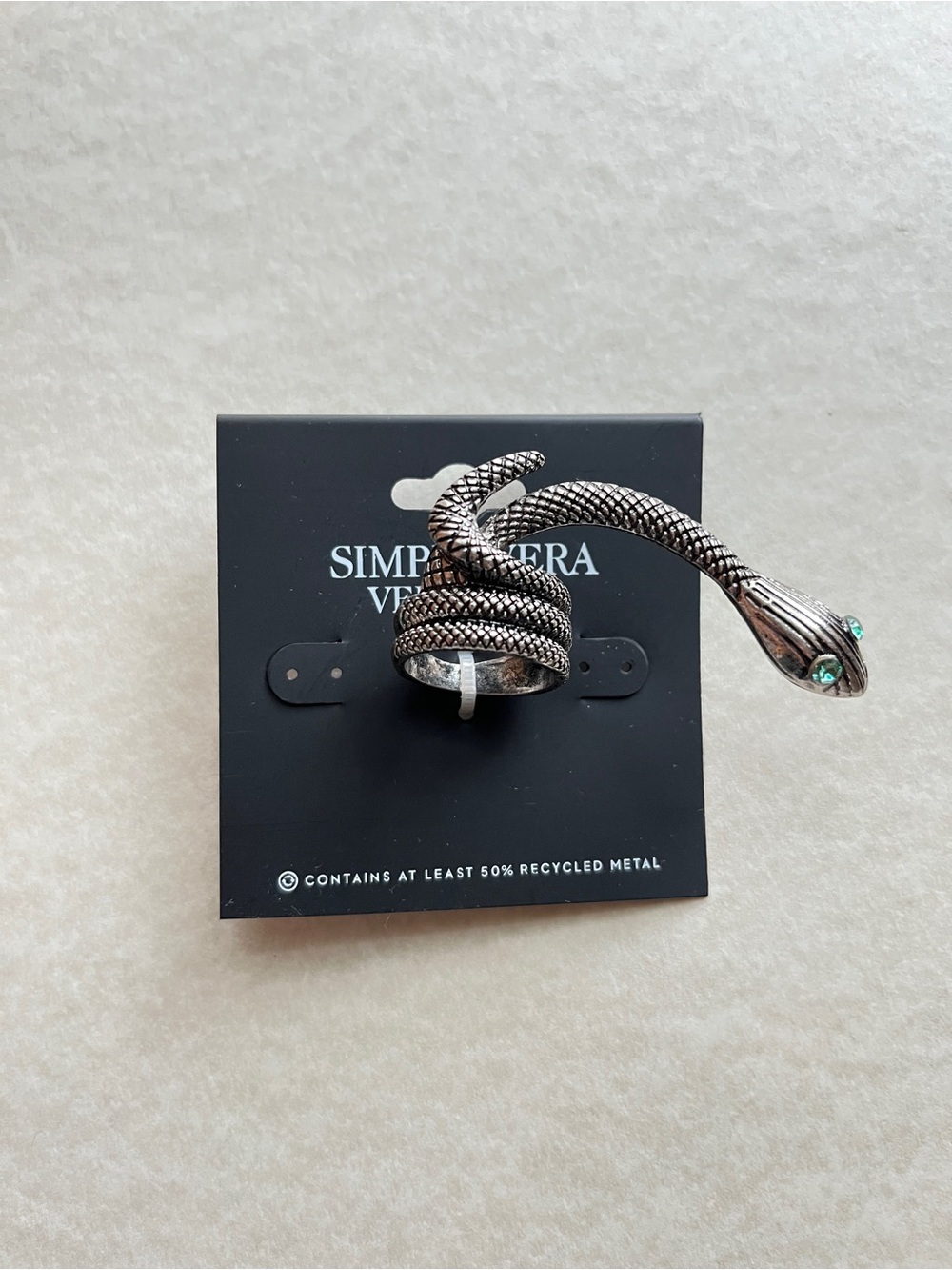 Simple Silver Snake Wrap Ring with Teal Eyes